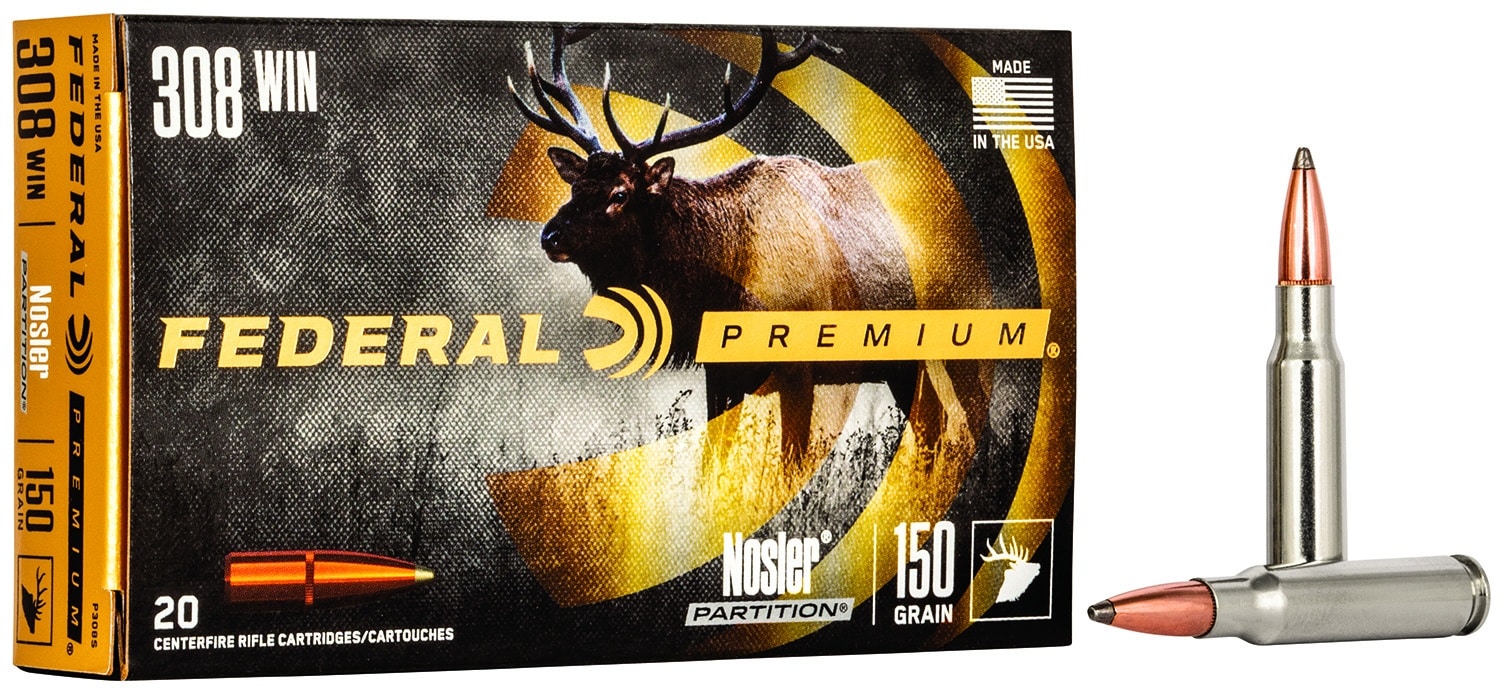 Federal P308S Premium 308Win 150gr Nosler Partition 20 Per Box/10 Case