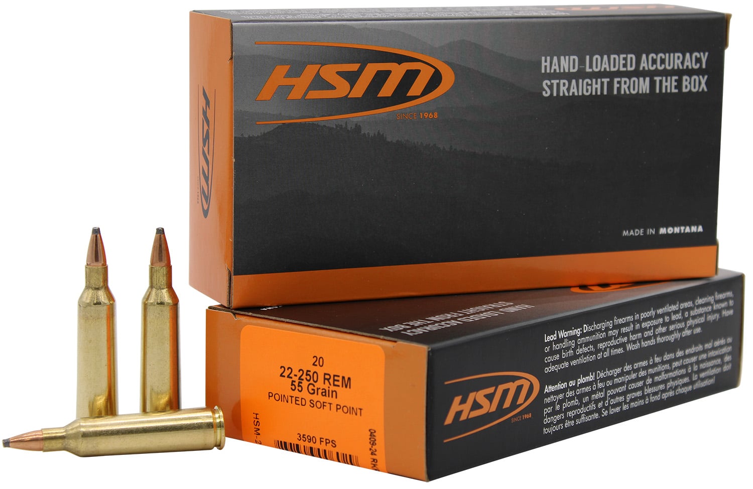 HSM 222504N Varmint 22-250 Rem 55 gr Soft Point 20 Per Box/ 25 Case