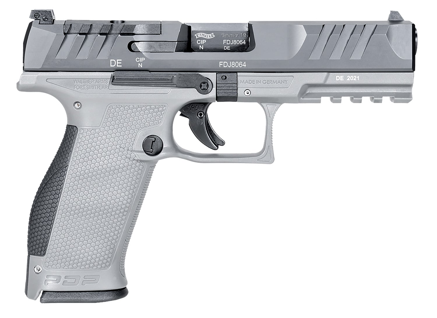 Walther Arms 2858371NP3 PDP Full Size Frame 9mm Luger 18+1 4.50" Stainless Polygonal Rifled Barrel, Optic Ready/Serrated Steel Slide, Gray Polymer Frame w/Picatinny Rail Ambidextrous