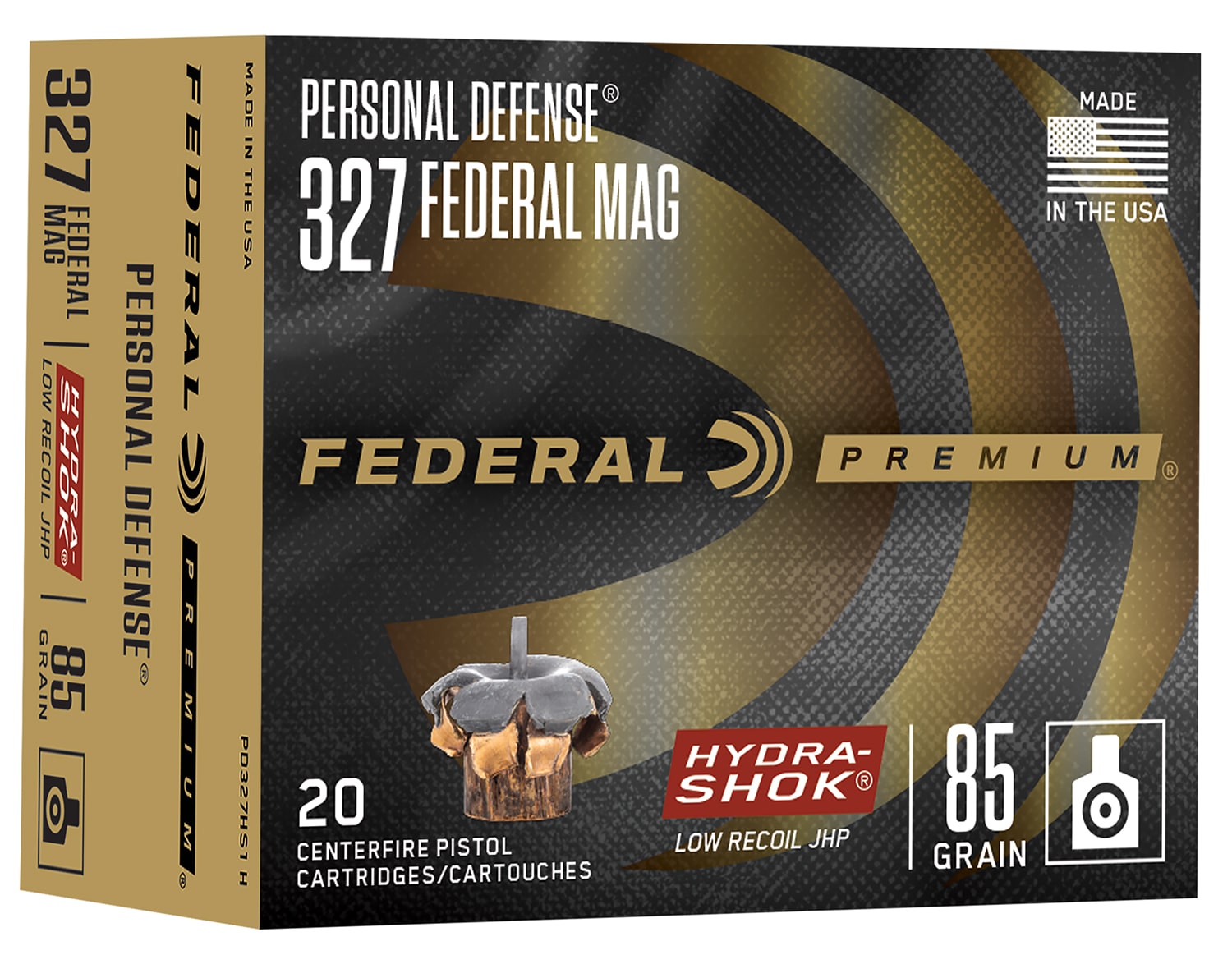 Federal PD327HS1H Hydra-Shok 327Federal Mag 85gr Jacketed Hollow Point 20 Per Box/10 Case