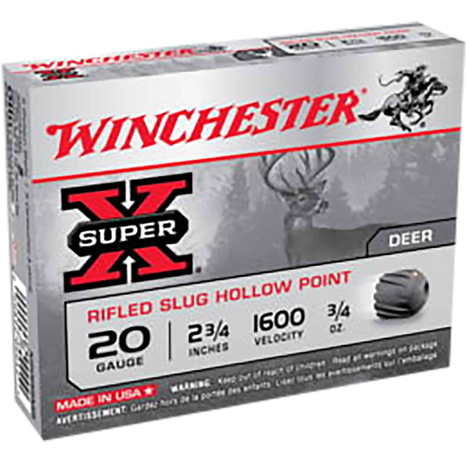 Winchester Ammo X20RSM5VP Super X 20Gauge 2.75" 3/4oz Rifled Slug Shot 15 Per Box/10 Case
