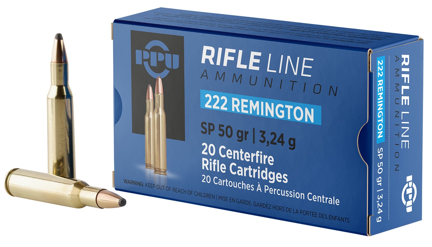 PPU PP222 Standard Rifle 222Rem 50gr Soft Point 20 Per Box/50 Case