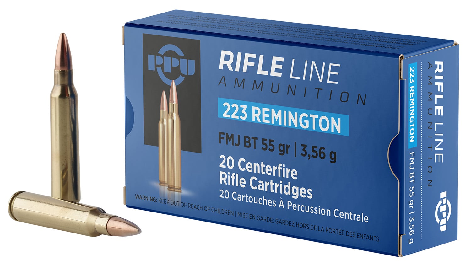 PPU PP223F1 Standard Rifle 223Rem 55gr Full Metal Jacket Boat Tail 20 Per Box/50 Case