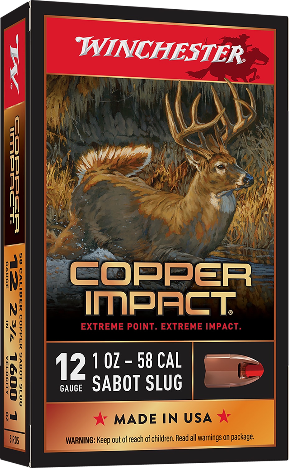 Winchester Ammo X12CLF Copper Impact 12Gauge 2.75" 1oz Sabot Slug Shot 5 Per Box/20 Case