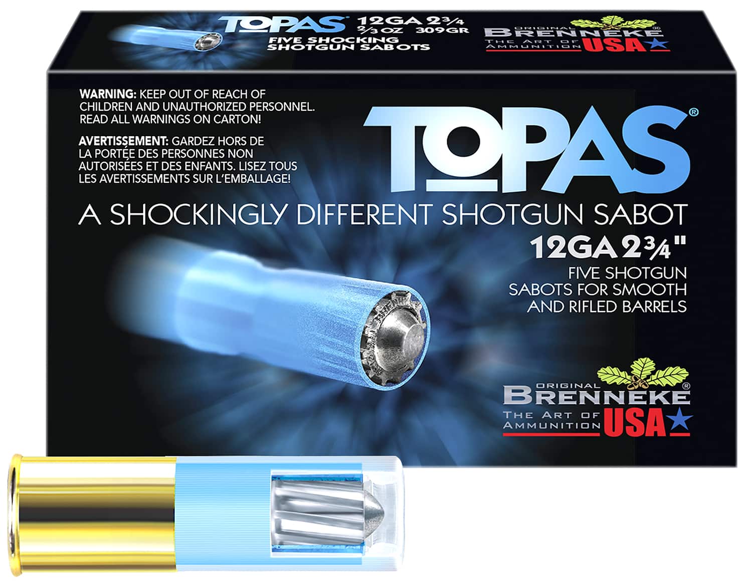 Brenneke SL122TOP TOPAS 12Gauge 2.75" 2/3oz Sabot Slug Shot 5 Per Box/50 Case