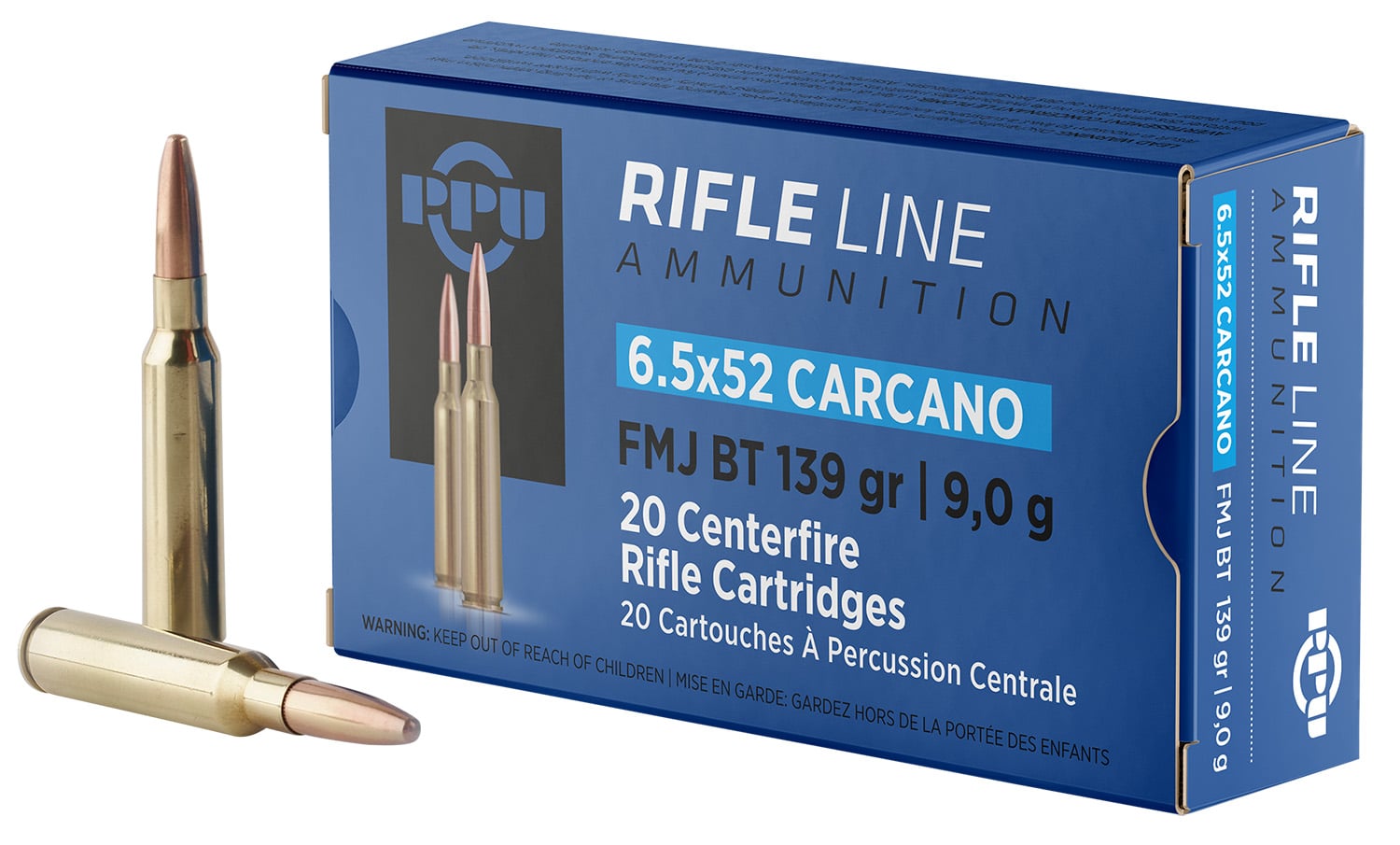 PPU PP6CF Metric Rifle 6.5x52mmCarcano 139gr Full Metal Jacket Boat Tail 20 Per Box/10 Case